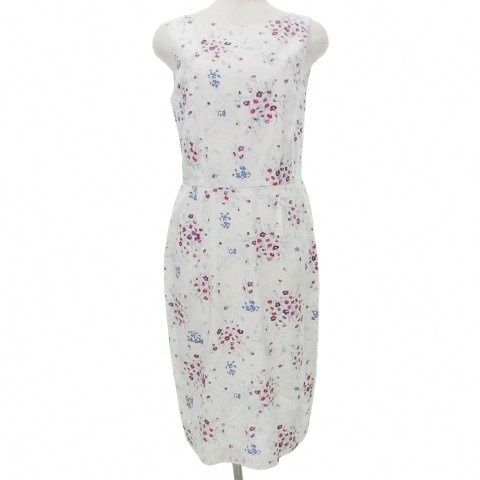 【中古】マックスマーラ 美品 花柄 ノースリーブ ワンピース ひざ丈 フラワープリント ドレス 38 白 レディース