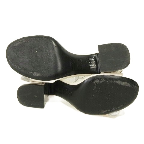 【中古】ロジェヴィヴィエ フラワー パンチング レザー サンダル ヒール 38.5 25.5cm アイボリー レディース