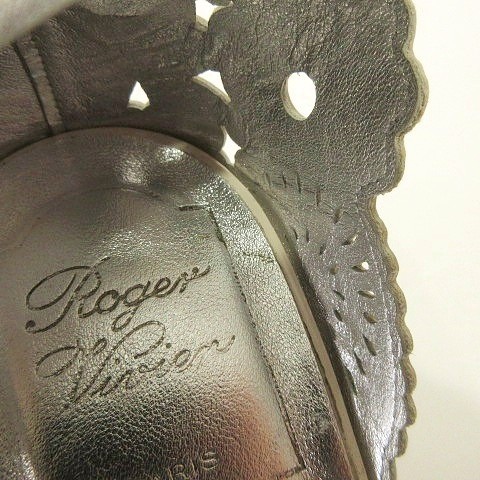 【中古】ロジェヴィヴィエ フラワー パンチング レザー サンダル ヒール 38.5 25.5cm アイボリー レディース