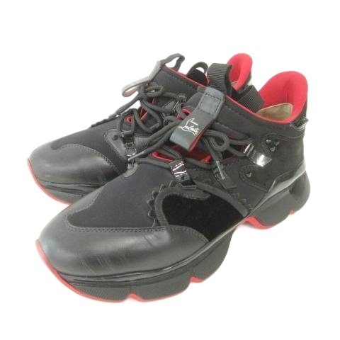 【中古】クリスチャンルブタン レッドランナー フラット スニーカー 厚底 ローカット 43 約28cm 黒 ブラック