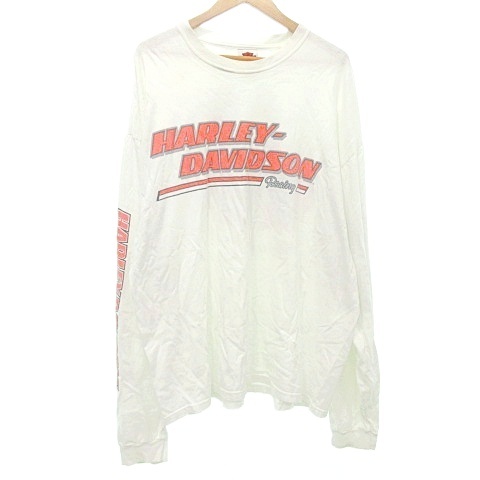 【中古】ハーレーダビッドソン 80s Hanes BEEFY ロンT Tシャツ長袖 カットソー アームロゴプリント 2XL 白 ホワイト