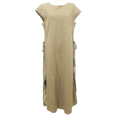 【中古】ブルーレーベルクレストブリッジ サイド チェックプリーツ ノースリーブ ワンピース 38 カーキ系 レディース