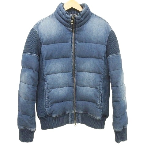 【中古】ウノピュウノウグァーレトレ インディゴ ダウンジャケット サイドリブ ブルゾン L 青 ブルー メンズ