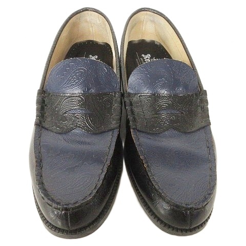【中古】ケンフォード KENFORD ペイズリー エンボス ローファー レザー 26.5cm 黒 ネイビー