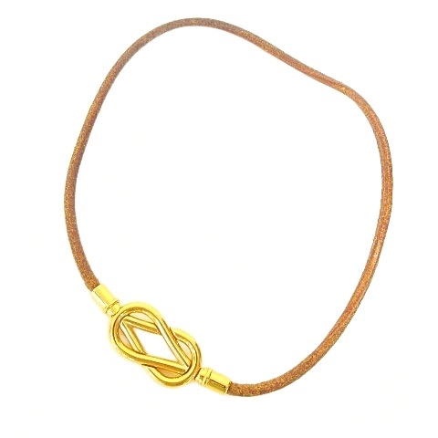【中古】エルメス HERMES アタメ ブレスレット チョーカー レザー 茶 ブラウン ゴールド ☆AA★ A0206 レディース_1