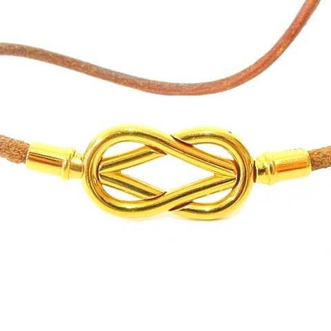 【中古】エルメス HERMES アタメ ブレスレット チョーカー レザー 茶 ブラウン ゴールド ☆AA★ A0206 レディース_2