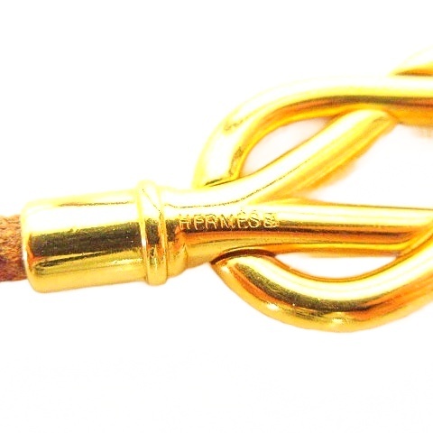【中古】エルメス HERMES アタメ ブレスレット チョーカー レザー 茶 ブラウン ゴールド ☆AA★ A0206 レディース_3
