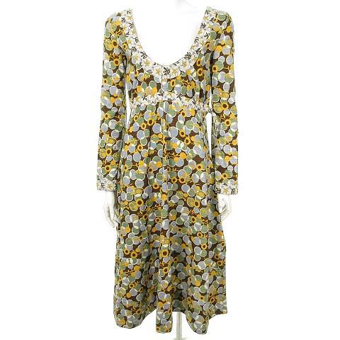 中古 マルニ Marni ロング ワンピース 総柄 コットン Uネック ギャザー 茶 黄 緑 水色 38 M 国内正規品 レディースの通販はau Pay マーケット ブランド古着のベクトル