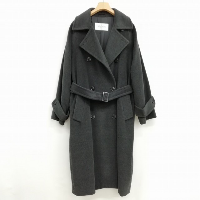 【中古】マックスマーラ MAX MARA 白タグ ウール カシミヤ ロングコート トレンチコート 36 チャコール レディース