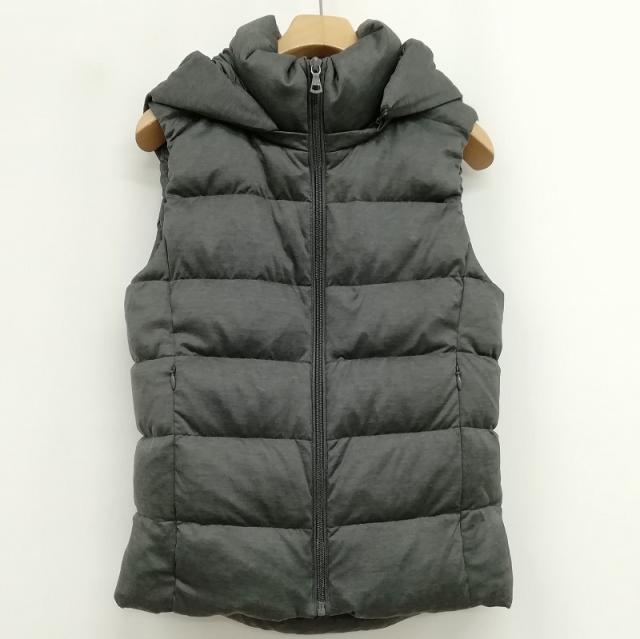 【中古】ユニクロ UNIQLO ダウンベスト ストレッチ フード取り外し可 グレー S レディース