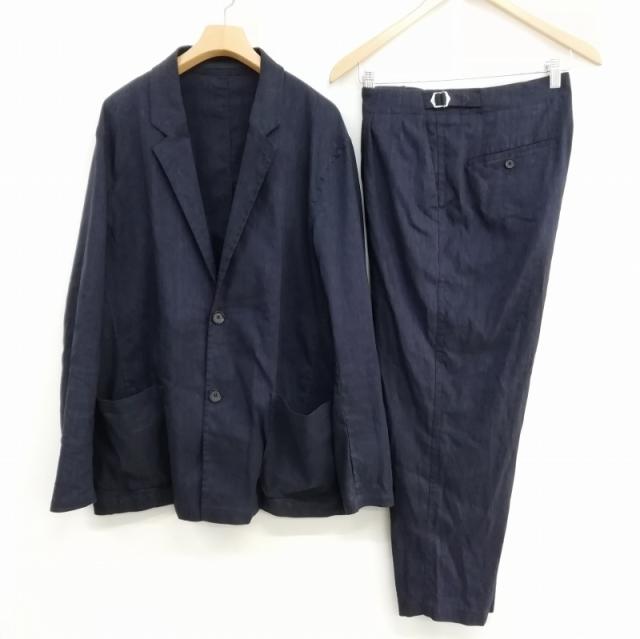 【中古】プラステ PLST 19SS リネン スーツ セットアップ ジャケット スラックス サイドシンチ M ネイビー メンズの通販は