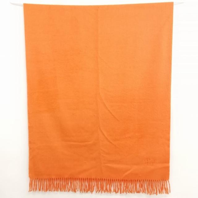 中古】エルメス HERMES 英国製 カシミヤ 大判 フリンジ マフラー ロゴ 
