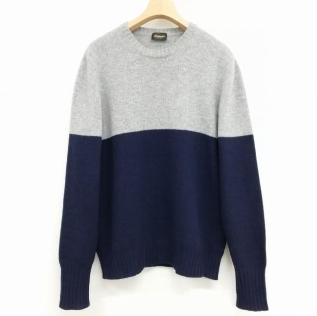 【中古】ドルモア DRUMOHR LUXURY ニット セーター バイカラー クルーネック プルオーバー 48 グレー ネイビー メンズ