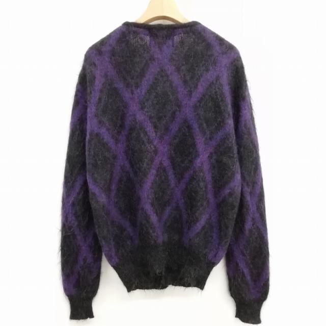 Needles 紫 アーガイル カーディガン S アーガイルチェックモヘア