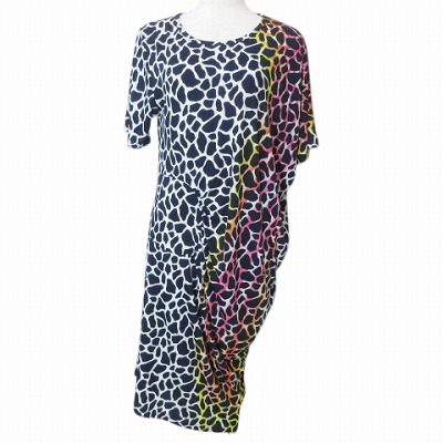 中古】ヨーカン YOKANG 変形 ワンピース ひざ丈 半袖 琉球紅型 製品  