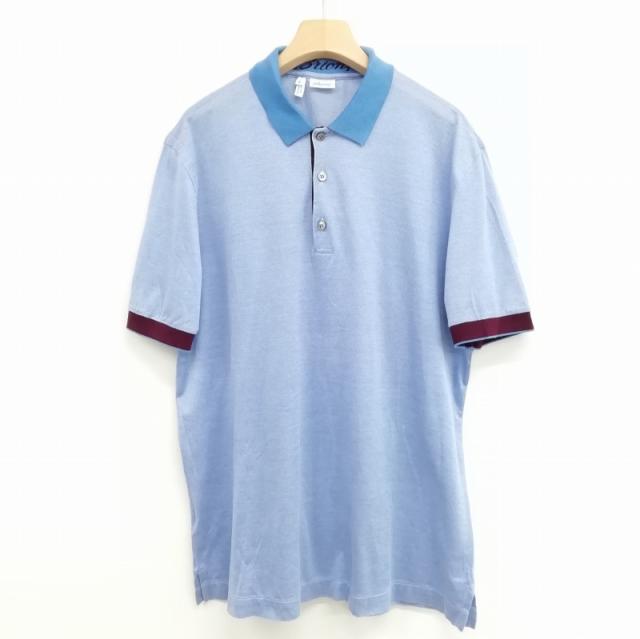 【中古】ブリオーニ BRIONI 美品 ポロシャツ 鹿の子 コットン 半袖 XL サックスブルー メンズ