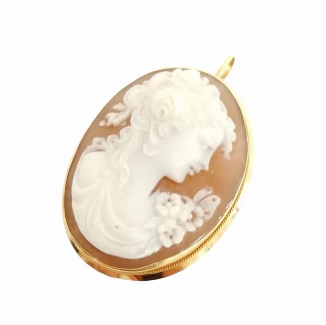 K18 カメオ ブローチ ネックレストップ 作家サイン