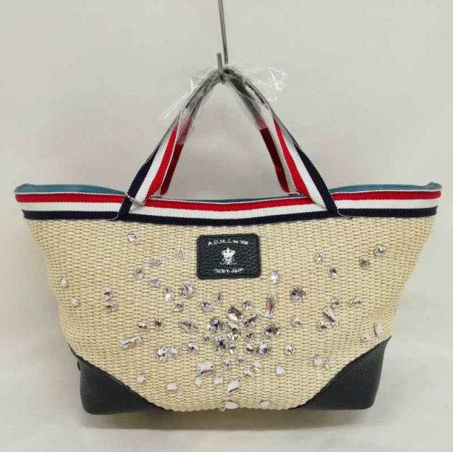 極美品✨A.D.M.J. ハンドバッグ 本革 ビジュー スワロフスキー ベージュ 極美品✨A.D.M.J. ハンドバッグ 本革 ビジュー スワロフスキー