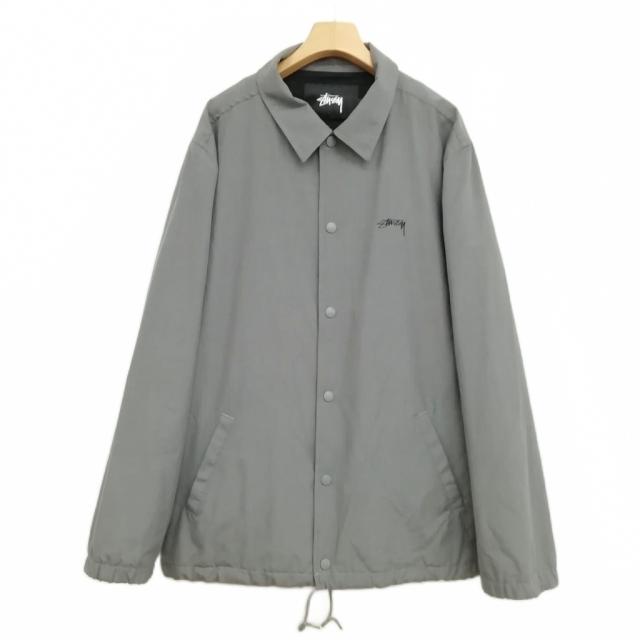 STUSSY コーチジャケット 刺繍ロゴ レーヨン グレー L 中古】ステューシー STUSSY コーチ ジャケット ロゴ刺繍 ポリエステル