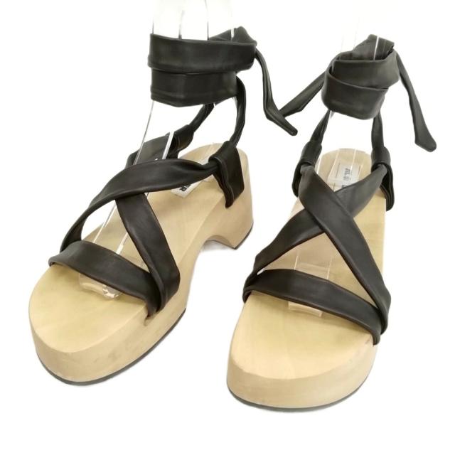 【中古】ジルサンダー JS34011A Leather Strap Wedge Sandals レザーストラップ ウェッジ サンダル 36 ダークブラウン
