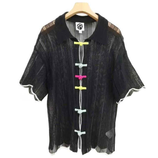 【中古】yanyan Honey ニット シャツ カーディガン チャイナボタン 半袖 S ブラック レディース