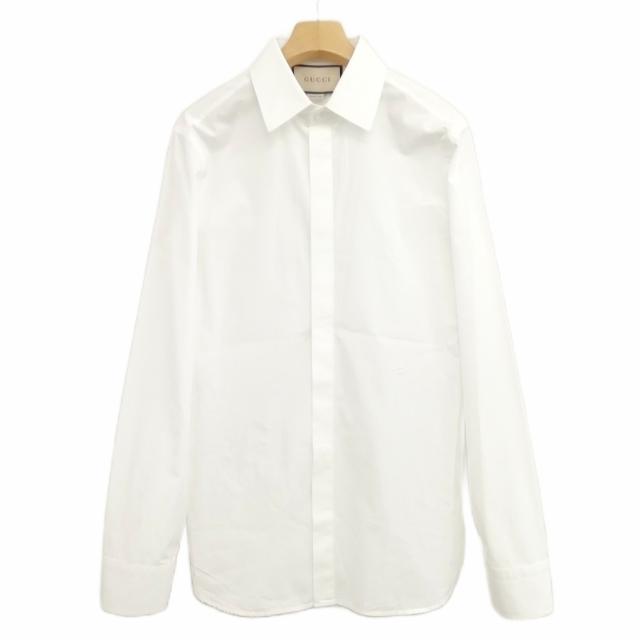 【中古】グッチ GUCCI 699561 ZAJOL ダブルG ワンポイント 刺繍 コットン ポプリン シャツ ドレスシャツ 38 / 15