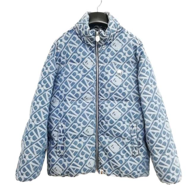 【中古】アベイシングエイプ 23AW DENIM MONOGRAM PUFFER DOWN JACKET デニム モノグラム ダウン ジャケット 美品 M