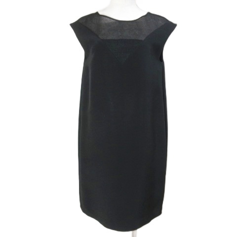 【中古】アディアム 33844 ワンピース ひざ丈 ノースリーブ メッシュ切替 ボックスシルエット トリアセテート 2 黒