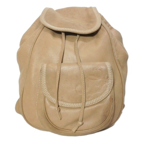 【中古】ロエベ LOEWE アナグラム ラムスキン バックパック リュックサック 鞄 ベージュ /X レディース