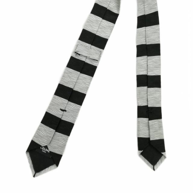 【中古】セリーヌ CELINE by Hedi Slimane ボーダー ナロー タイ ネクタイ グレー ブラック メンズ 中古】セリーヌ CELINE by Hedi Slimane ボーダー ナロー タイ