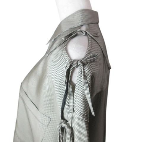 【中古】ミントデザインズ リボンシャツ 37204-HT3TF03 長袖 オープンショルダー オープンスリーブ 千鳥格子 2 中古】ミントデザインズ リボンシャツ 37204-HT3TF03 長袖 オープン