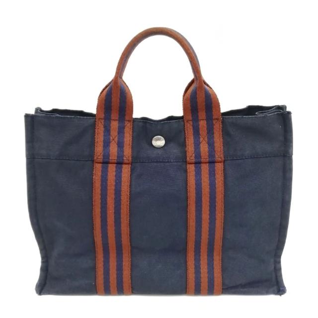【中古】エルメス HERMES フールトゥ PM キャンバス トートバッグ ハンドバッグ ネイビー レディース