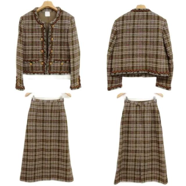 中古】カネコイサオ KANEKO ISAO チェック ツイード スカート スーツ