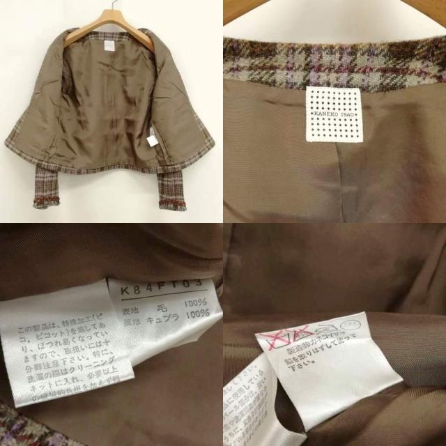 中古】カネコイサオ KANEKO ISAO チェック ツイード スカート スーツ