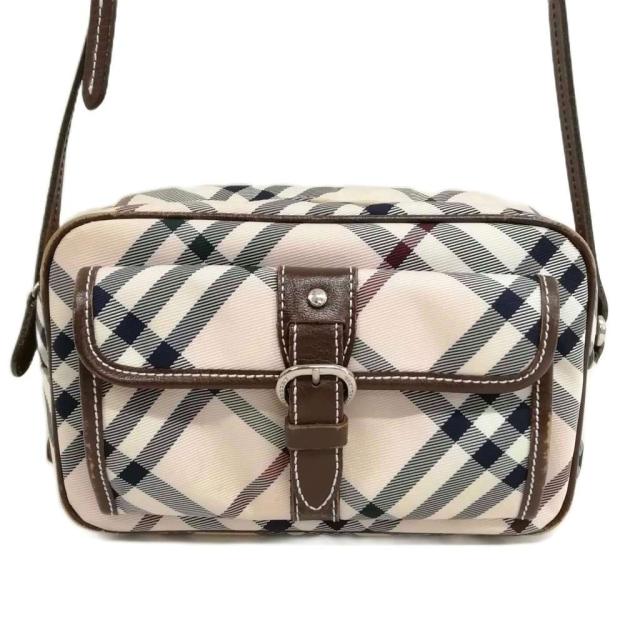 【中古】バーバリーブルーレーベル ノバチェック ミニ ショルダーバッグ キャンバス レザー ライトピンク系