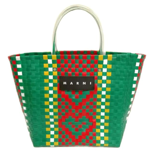 【中古】マルニ MARNI ピクニックバッグ トートバッグ 編み込み グリーン系 レディース