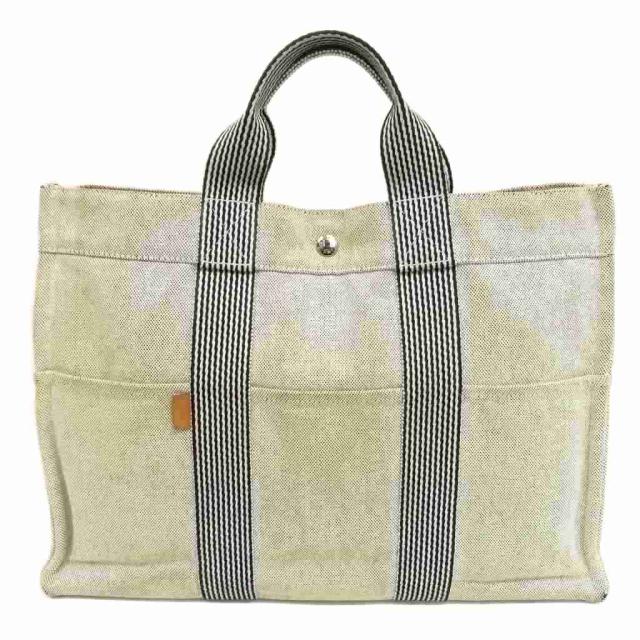 【中古】エルメス HERMES ニューフールトゥ MM キャンバス トートバッグ ハンドバッグ ホワイト系 レディース