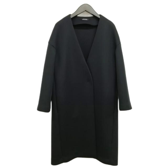 【中古】マダムジョコンダ 067069-18 スポンジングジャージー Vネックコート ノーカラーコート 美品 40 ブラック