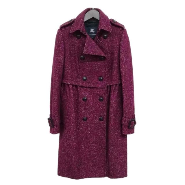 【中古】バーバリー BURBERRY ウール トレンチコート 38 ボルドー系 美品 レディース