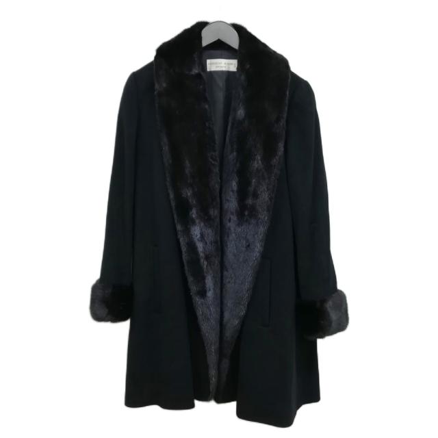 【中古】クリスチャンオジャール CHRISTIAN AUJARD ミンクファー ショール カシミヤ コート 着流し 美品 9 ブラック