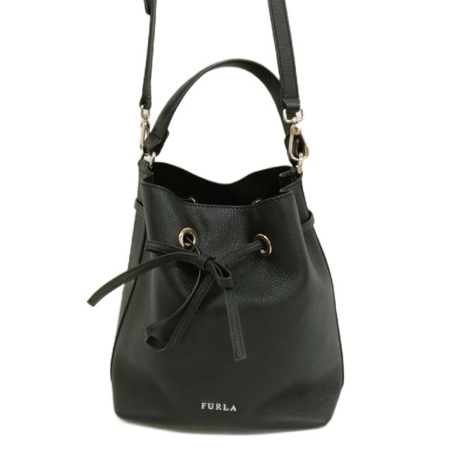 【中古】フルラ FURLA コスタンザ 巾着 ショルダーバッグ ハンドバッグ 2way レザー ブラック レディース