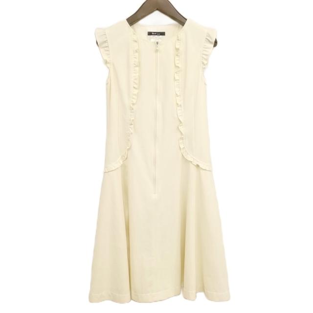 【中古】ルネ Rene basic 5016400 ベーシック フロントジップ フリル ノースリーブ ワンピース 美品 34 オフホワイト