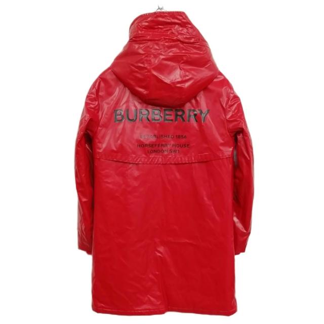 【中古】バーバリー BURBERRY Cramond ロゴ プリント コーティング フーデッド コート 36 レッド レディース