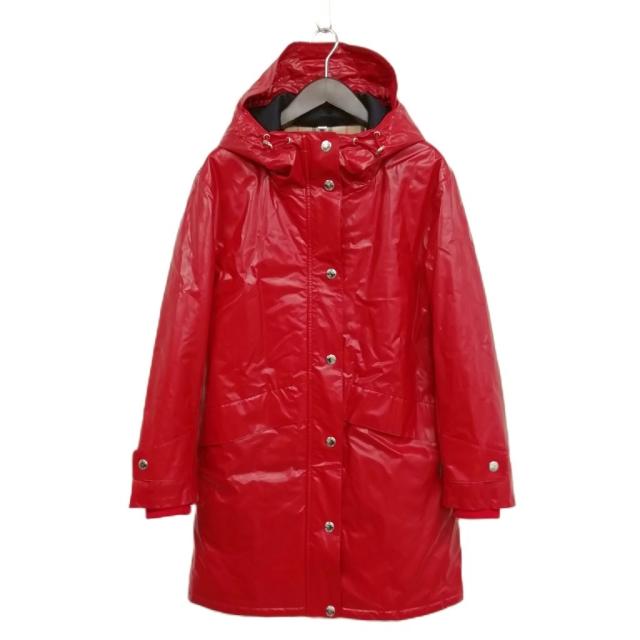 【中古】バーバリー BURBERRY Cramond ロゴ プリント コーティング フーデッド コート 36 レッド レディース_2