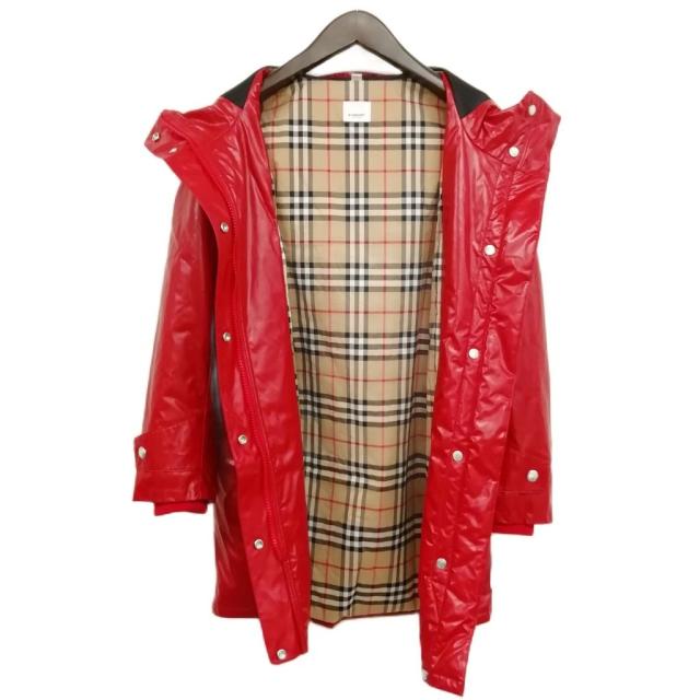 【中古】バーバリー BURBERRY Cramond ロゴ プリント コーティング フーデッド コート 36 レッド レディース_3