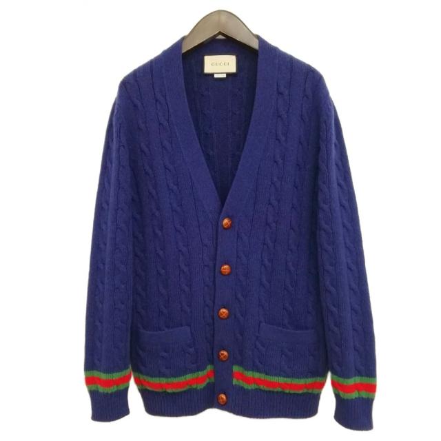 【中古】グッチ GUCCI カシミール 毛糸 有線テレビ 編み物 ジレー シェリー酒生産ライン くるみ名取り草 XS 米国海軍