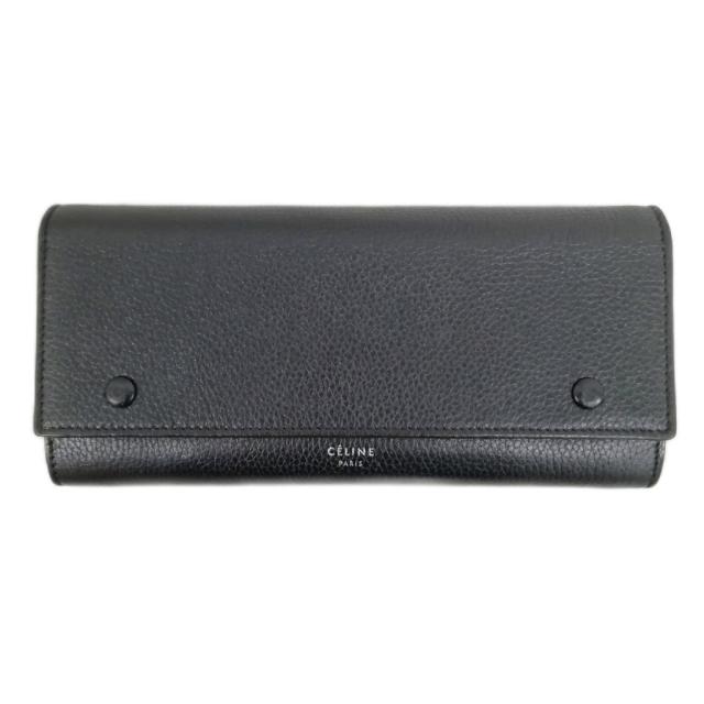 【中古】セリーヌ CELINE ラージ フラップ マルチファンクション 長財布 レザー 黒 ブラック メンズ レディース