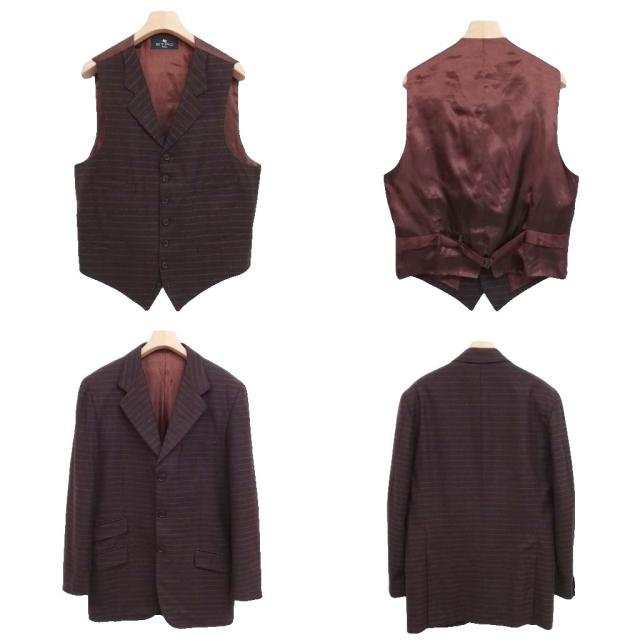 【中古】エトロ ETRO 3ピース シングル 3B スーツ セットアップ ボーダー柄 46 ブラウン メンズ_1