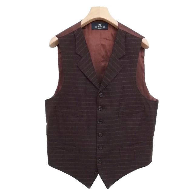 【中古】エトロ ETRO 3ピース シングル 3B スーツ セットアップ ボーダー柄 46 ブラウン メンズ_3