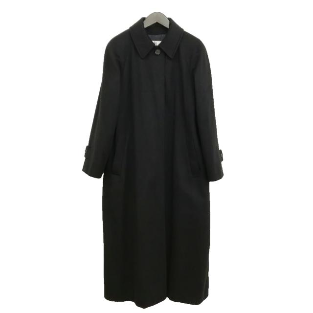 【中古】アクアスキュータム AQUASCUTUM 英国製 カシミヤ ステンカラー ロング コート リボンベルト付 ブラック